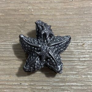 Vintage Torino Pewter Starfish Jewelry Necklace Brooch Earrings Trinket Box Set